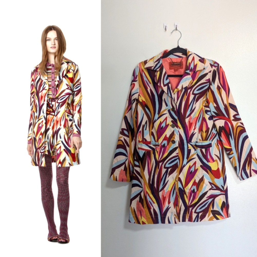Missoni For Target Bright Multicolor Print Long Line Button Front Jacket XS
